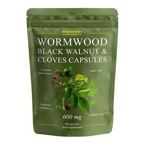 Wormwood Black Walnut and Clove Capsules | High Strength Supplement for Humans | 2 Months Supply | 60 Capsules, 600mg per Serving | Vegan Supplement and UK Made (Pack of 1)